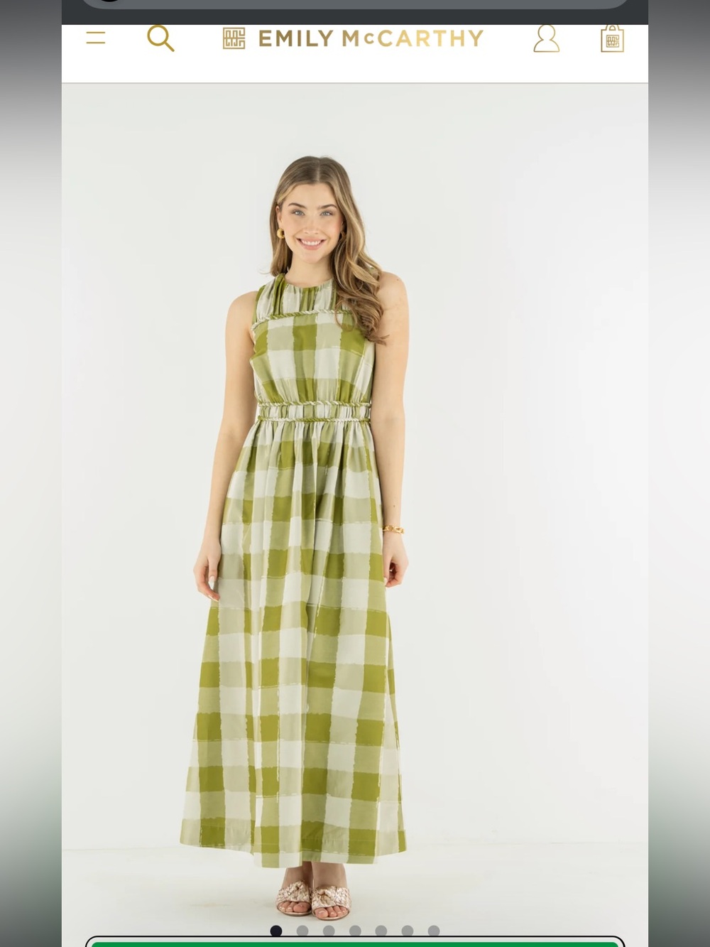 Emily McCarthy Olive Green Gingham Maxi Dress ✨ NWT 💚 - Picture 4 of 8